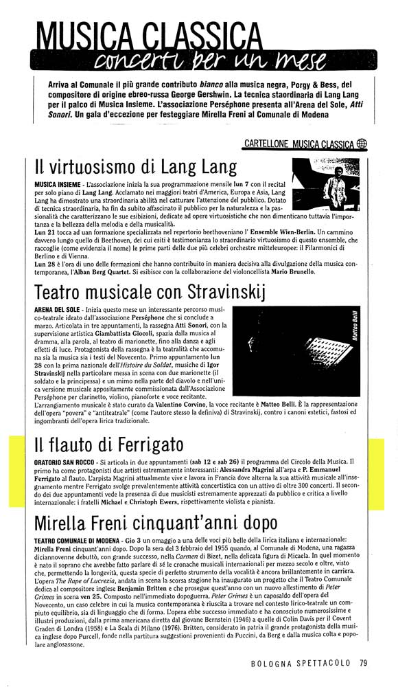 Articolo: Bologna Spettacolo, febbraio 2005