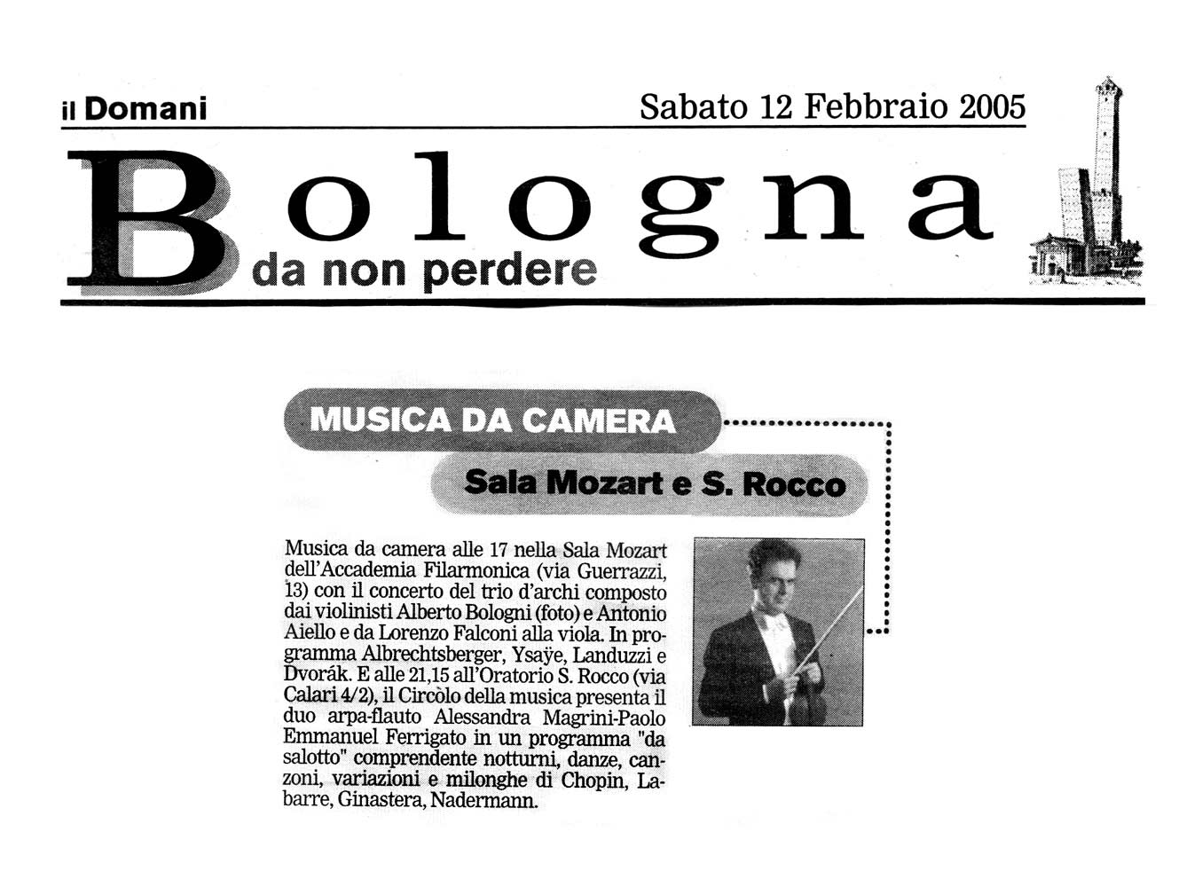 Articolo: il Domani Bologna, 12 febbraio 2005