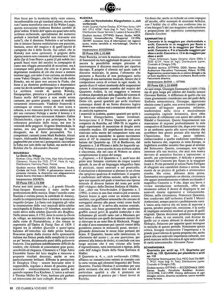 Recensione su CD Classica, novembre 1999