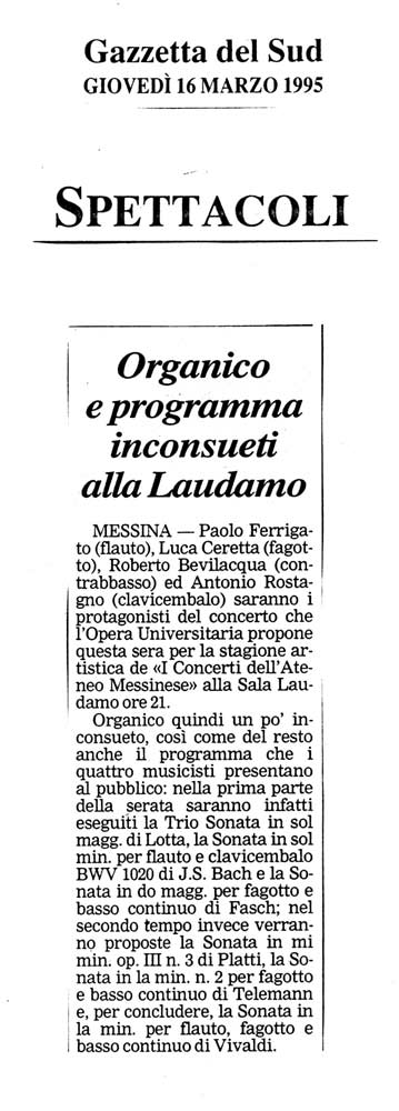 Articolo: Gazzetta del Sud, 16 marzo 1995