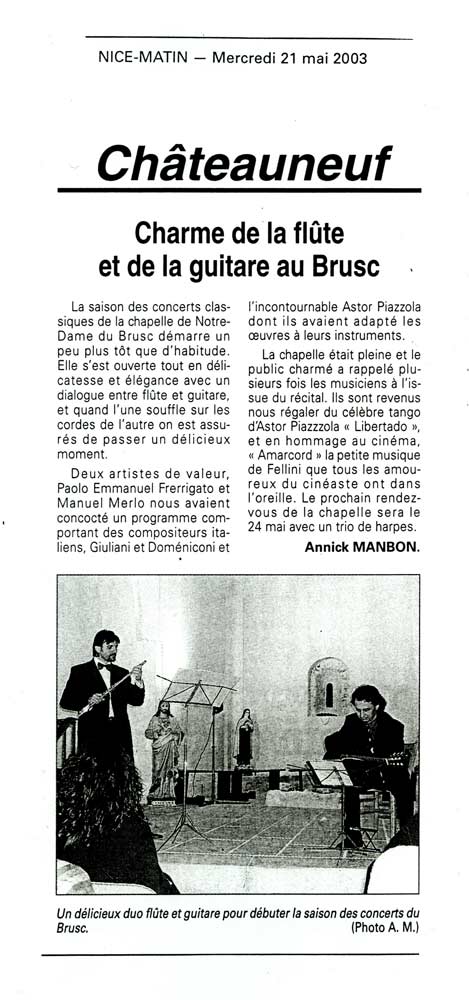 Articolo: Nice-Matin, 21 maggio 2003