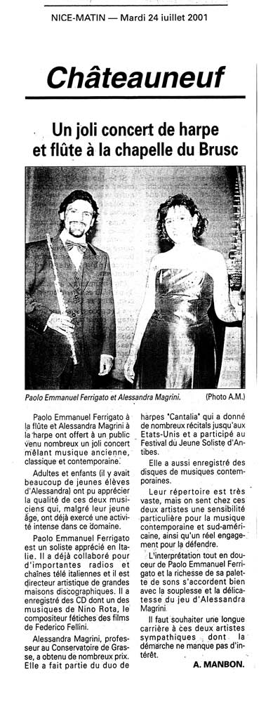 Articolo: Nice-Matin, 24 luglio 2001