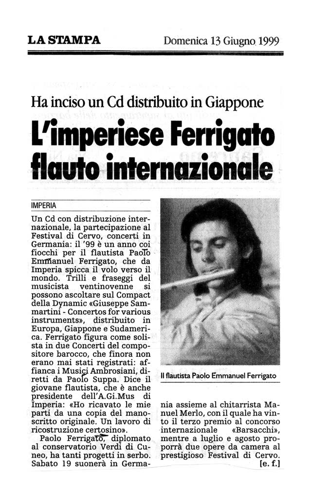 Articolo: La Stampa, 13 giugno 1999