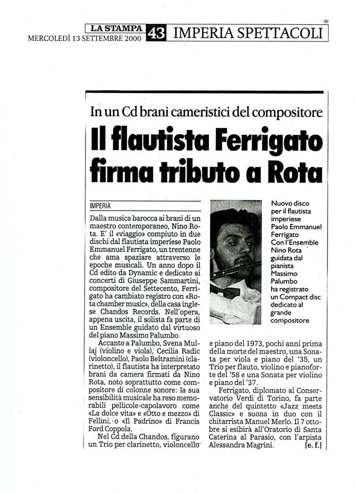 Articolo: La Stampa, 13 settembre 2000