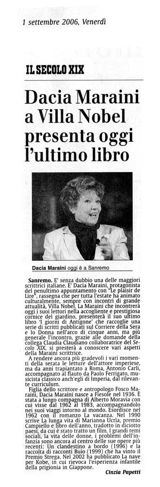 Articolo: Il Secolo XIX, 1° settembre 2006